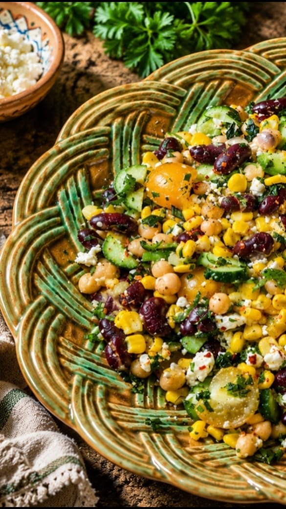 Three Bean & Sweet Corn Feta Salad
