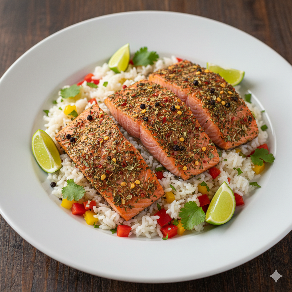 Bell Peppers Rice with Smoked Salmon