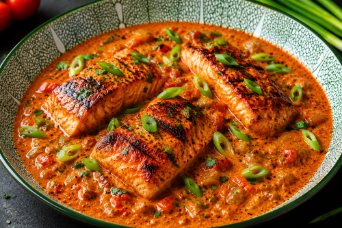 Salmon in Red Bell Pepper Curry
